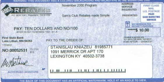 Sam's club rebate check.